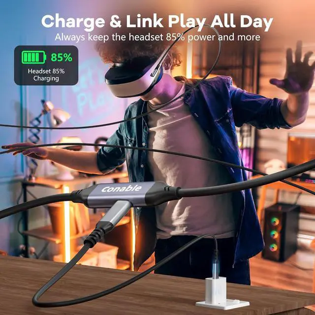 Alt view image 2 of 7 - Link Cable with 27W Charging Port 20FT, Compatible with Meta Quest 3S/Quest3/Quest2/Pro/Pico 4 Accessories, PC VR, Steam VR, USB 3.1 C to USB C 5Gbps Cable for VR Headset, Unidirectional USB C Cable