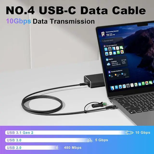 Alt view image 6 of 7 - USB C to Ethernet Cable 4FT, 2-in-1 USB C to RJ45 Adapter (1Gbsp Ethernet) & USB C Cable (10G/4K/100W), Thunderbolt 4/5 Compatible, Ideal for MacBook, iPad Pro, XPS, Surface Pro, Essential for Travel