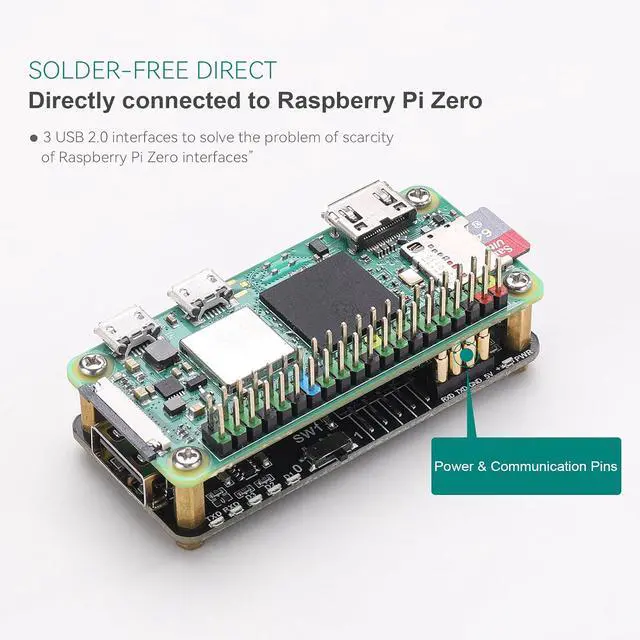 Alt view image 3 of 7 - Pi USB HUB HAT for Raspberry Pi Zero, 3-Port-USB2.0 Expansion Board with USB-to-TTL, Compatible for Arduino/STM32, Type-C Dual Mode, Plug & Play GPIO Connection, TX/RX Indicators