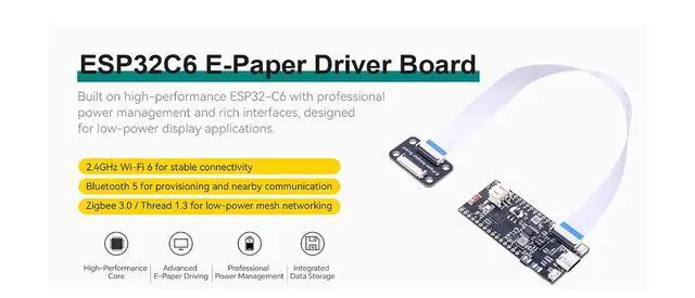 Alt view image 4 of 7 - 7.5 Inch E-Ink Display Module 800x480 SPI + ESP32-C6 E-Paper Driver Board Kit, Partial/Full Refresh, 24P FPC Connector, 3.3V/5V Level Shifter, for Raspberry Pi 40-Pin GPIO, SD Slot & USB