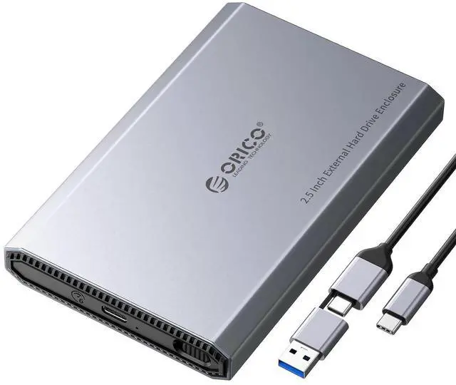 Main image of Aluminum USB C Hard Drive Enclosure for 2.5 Inch SATA SSD/HDD, USB 3.2 GEN 2 USB C to USB A/C 2 in 1 Cable, Support macOS Windows Linux OS, Compatible with Samsung Crucial WD Drives(DD25-C3)