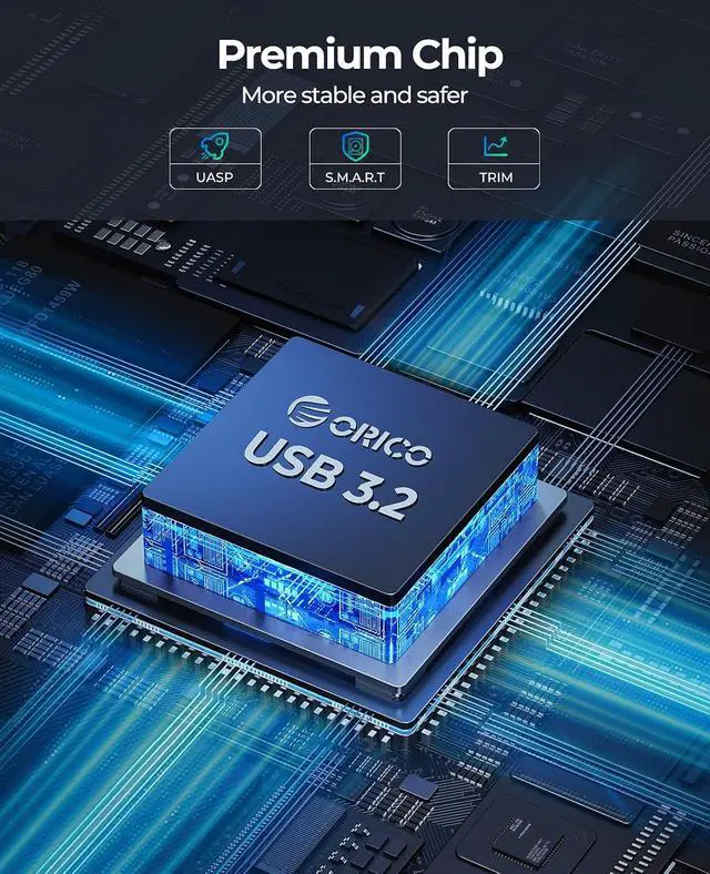 Alt view image 6 of 7 - Aluminum USB C Hard Drive Enclosure for 2.5 Inch SATA SSD/HDD, USB 3.2 GEN 2 USB C to USB A/C 2 in 1 Cable, Support macOS Windows Linux OS, Compatible with Samsung Crucial WD Drives(DD25-C3)