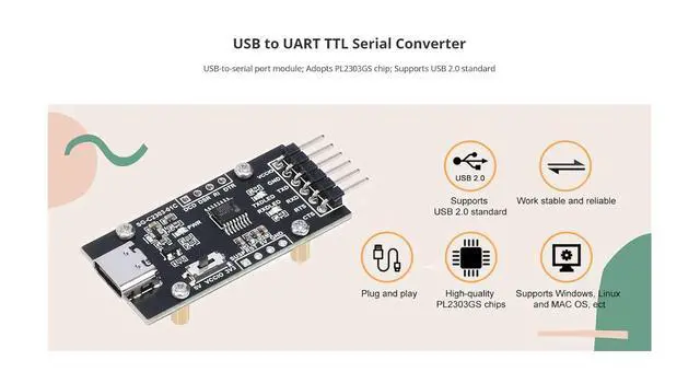 Alt view image 5 of 7 - USB to UART TTL Serial Converter Module with PL2303GS Chip, Type-C Connector, 3.3V/5V Selectable, Compatible with Windows, Linux, macOS, USB to Serial Adapter for Arduino Raspberry Pi (2Pcs Pack)