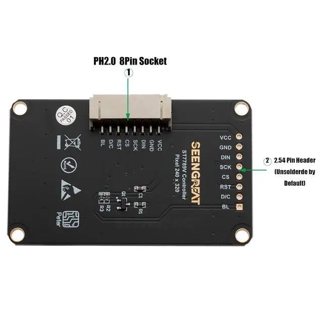 Alt view image 6 of 7 - 2" SPI LCD Display Module 240×320 Resolution, ST7789V Controller, IPS TFT Screen, Compatible with Arduino, Raspberry Pi, ESP32, STM32, 3.3V/5V Input, RGB Color Panel