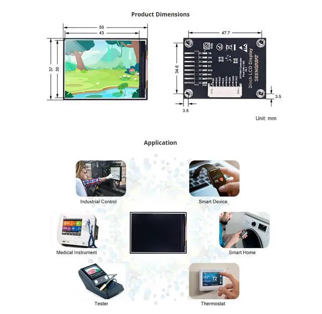 Alt view image 4 of 7 - 2 Inch LCD Display Module for Raspbrry Pi/Arduino Onboard ST7789V Controller 2 Inch IPS LCD Screen 240x320 Resolution SPI Communication RGB, 262K Color