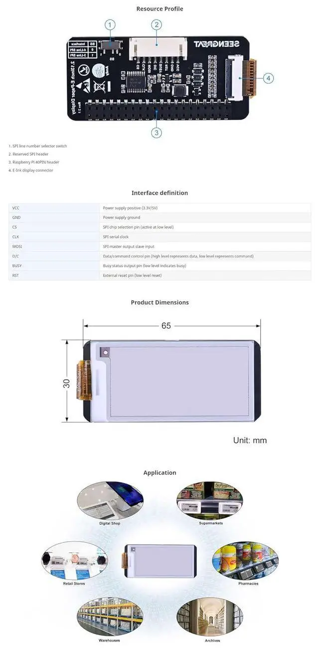 Alt view image 7 of 7 - 2.13 Inch E-Ink Display HAT for Raspberry Pi/Jetson Nano/Arduino/STM32 Three Color Red White Black E-Paper Screen SPI Interface 250x122 Resolution