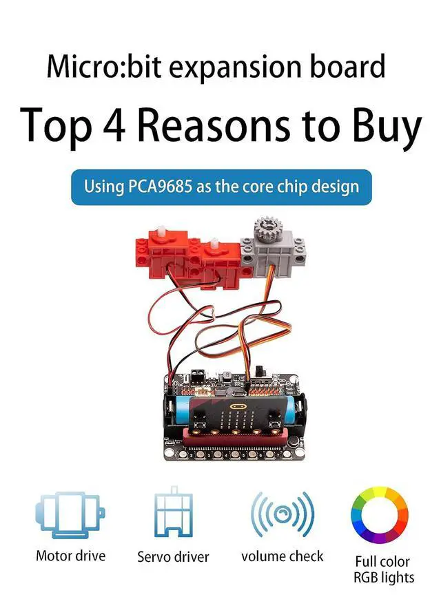 Alt view image 4 of 7 - Robotic Micro bit Expansion Board for Micro: bit Adopts PCA9685 Chip Integrating Multi-Channel Motor Servo Driver 7 Full-Color RGB LEDs Sound Volume Level Detection