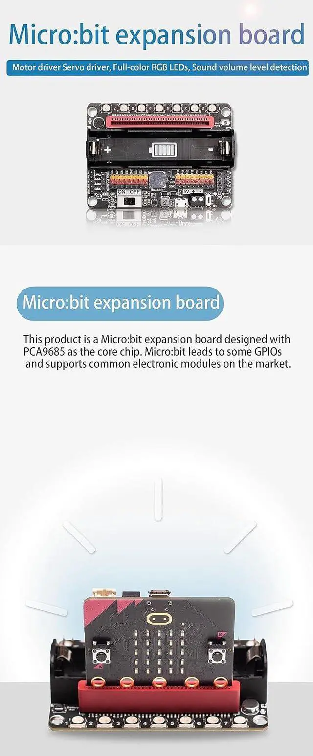 Alt view image 6 of 7 - Robotic Micro bit Expansion Board for Micro: bit Adopts PCA9685 Chip Integrating Multi-Channel Motor Servo Driver 7 Full-Color RGB LEDs Sound Volume Level Detection