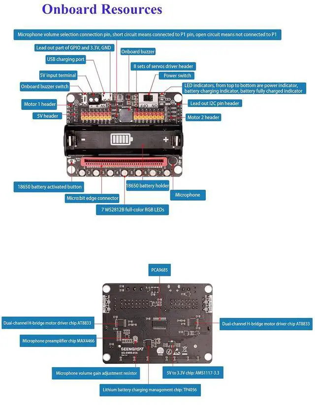 Alt view image 5 of 7 - Robotic Micro bit Expansion Board for Micro: bit Adopts PCA9685 Chip Integrating Multi-Channel Motor Servo Driver 7 Full-Color RGB LEDs Sound Volume Level Detection