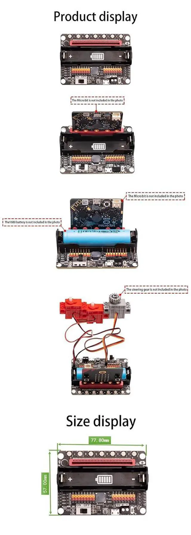 Alt view image 7 of 7 - Robotic Micro bit Expansion Board for Micro: bit Adopts PCA9685 Chip Integrating Multi-Channel Motor Servo Driver 7 Full-Color RGB LEDs Sound Volume Level Detection
