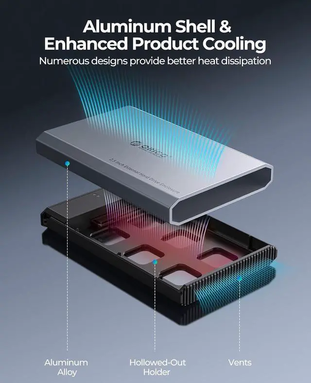 Alt view image 2 of 7 - Aluminum 2.5" USB C External Hard Drive Enclosure & 8-Pack AA Rechargeable Lithium Batteries with Charger Set, USB 3.2 6Gbps SATA SSD/HDD Case with 1.5V 2500mWh High-Capacity Li-ion Battery