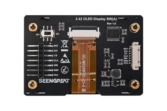 Alt view image 2 of 6 - 2.42inch OLED Display Module - 128x64 Resolution, SPI/I2C Communication, Compatible with Raspberry Pi, Arduino, SSD1309 Driver Chip with Metal Case (Green)