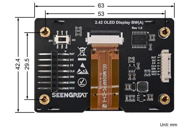 Alt view image 3 of 6 - 2.42inch OLED Display Module - 128x64 Resolution, SPI/I2C Communication, Compatible with Raspberry Pi, Arduino, SSD1309 Driver Chip with Metal Case (Green)