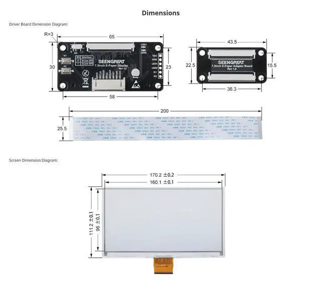 Alt view image 7 of 7 - 7.3inch Full Color E-Paper Display, E Ink Spectra 6 (E6), 800×480 SPI e-Ink Screen, Low Power, High Contrast, for Raspberry Pi, Arduino, Jetson, Shelf Labels, Price Tags