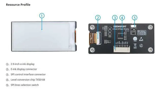 Alt view image 6 of 7 - 2.9 Inch E-Paper Display Monitor 296x128 Two Color E Ink Display for Raspberry Pi/Jetson Nano for Arduino Nucleo SPI Interface Epaper Screen Partial Refresh Support