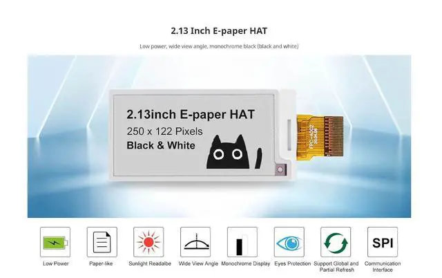 Alt view image 6 of 7 - 2.13-inch E-Ink Display Screen, 250x122 Resolution, SPI Interface, Ideal for Arduino/Raspberry Pi, Shelf Labels, Industrial Instruments, Digital Signboards