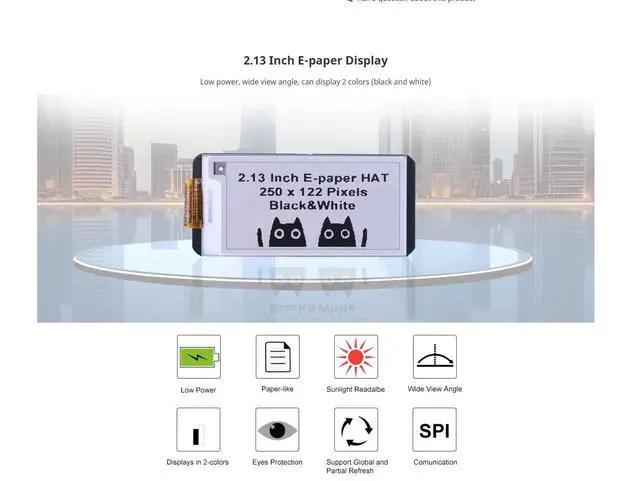 Alt view image 5 of 7 - 2.13inch E-Paper Display Module for Raspberry Pi Zero/Zero W/Zero WH/2B/3B/3B+, 122 x 250 Pixels Two-Colour, Supports Partial 560ms and Full 950ms Refresh SPI Interface