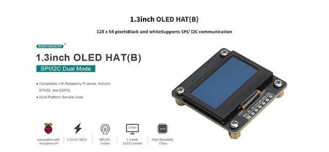 Alt view image 4 of 7 - 1.3 Inch OLED Display Module 128x64 SPI I2C SH1106 OLED Screen Compatible with Raspberry Pi for Arduino STM32 ESP32, 3.3V/5V MCU, Black White OLED Development Board