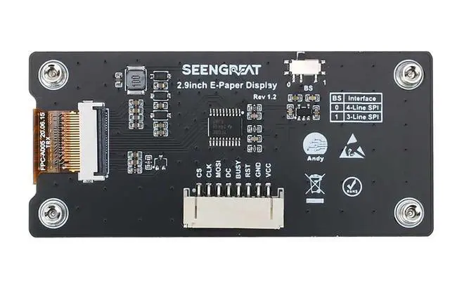 Alt view image 3 of 7 - 2.9inch E-Ink Display Module HAT, 296x128 Resolution, SPI Interface, Fits Raspberry Pi/Arduino/STM32, Low Power Consumption, Open-Source Demo Codes Included,Supports Partial Refresh