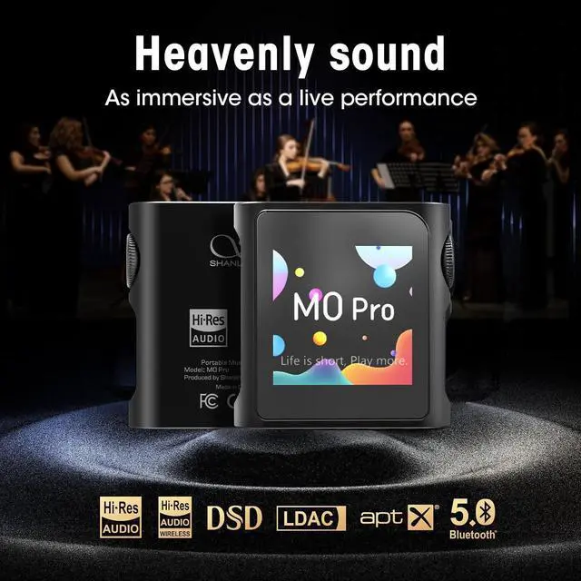 Alt view image 3 of 7 - M0 Pro MP3 Player 2in1 Headphone DAC Amp Bluetooth App Control, 1.7 * 1.7inch Mini Digital Audio Player HD Touch Screen, Support to 2TB, USB Type-C 3.5mm Jacks,Volume Konb