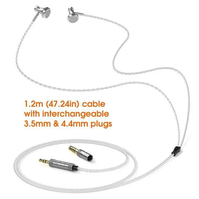 Alt view image 3 of 7 - Wired Earbuds in-Ear Headphones: Swappable 3.5 4.4mm Plug HiFi Stereo Dynamic Driver Silver Plated Cable Audiophile Music Gaming Monitoring (S3)