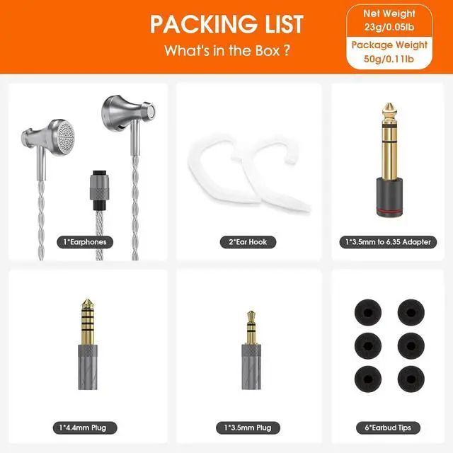 Alt view image 7 of 7 - Wired Earbuds in-Ear Headphones: Swappable 3.5 4.4mm Plug HiFi Stereo Dynamic Driver Silver Plated Cable Audiophile Music Gaming Monitoring (S3)