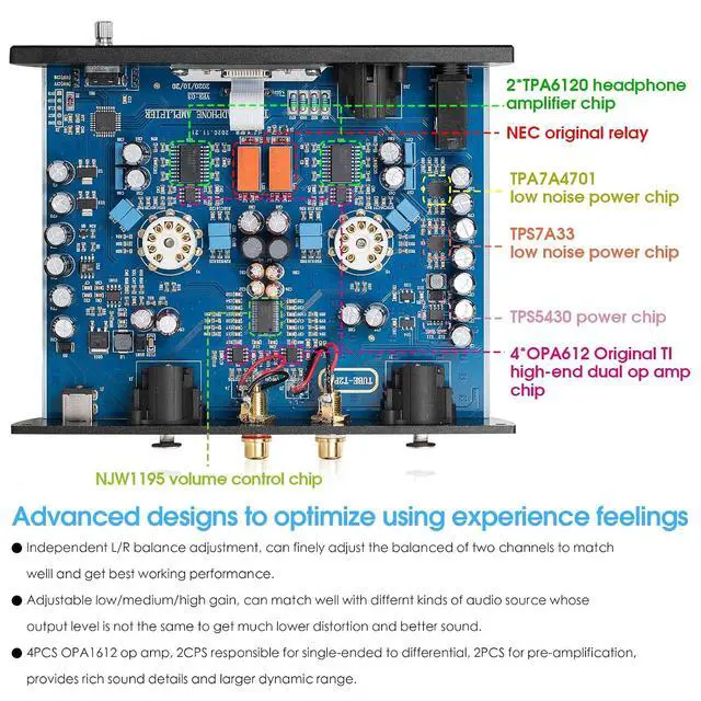 Alt view image 6 of 7 - HiFi Vacuum Tube Headphone Amplifier Balanced XLR Desktop Audio Amp for Headsets
