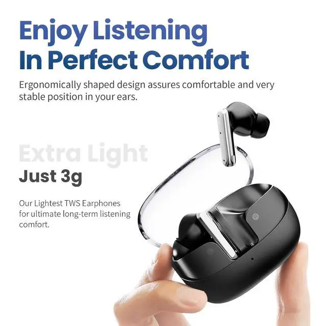 Alt view image 3 of 7 - MTW60 Wireless Earbuds Bluetooth 5.3, 34H Playtime HiFi Earbuds with Noise Cancelling Mic, 13mm Dynamic Driver, IPX4 Waterproof Sports Earphones, Type-C Charging Case Headphones - Blue