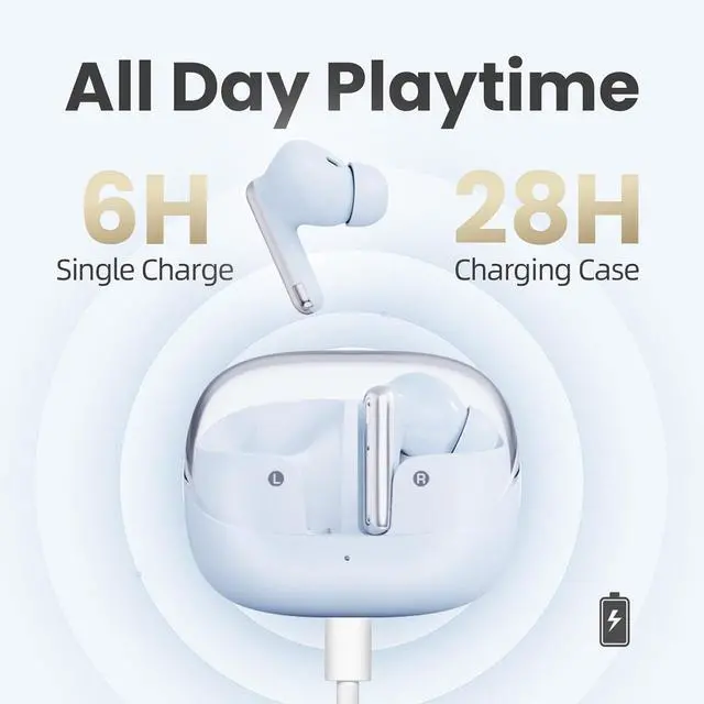 Alt view image 6 of 7 - MTW60 Wireless Earbuds Bluetooth 5.3, 34H Playtime HiFi Earbuds with Noise Cancelling Mic, 13mm Dynamic Driver, IPX4 Waterproof Sports Earphones, Type-C Charging Case in-Ear Headphones