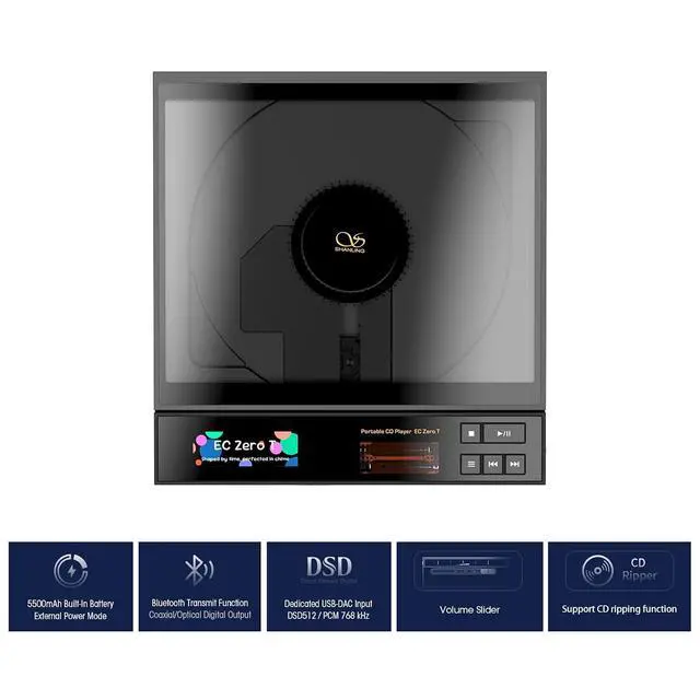 Alt view image 2 of 7 - EC Zero T Portable CD Player Multifunctional HiFi CD Player with R2R DAC Dual JAN6418 Tubes,5500mAh Battery,Support CD Ripping,HD Bluetooth,768kHz/32bit,DSD512,3.5/4.4mm/Coaxial/LINE Output