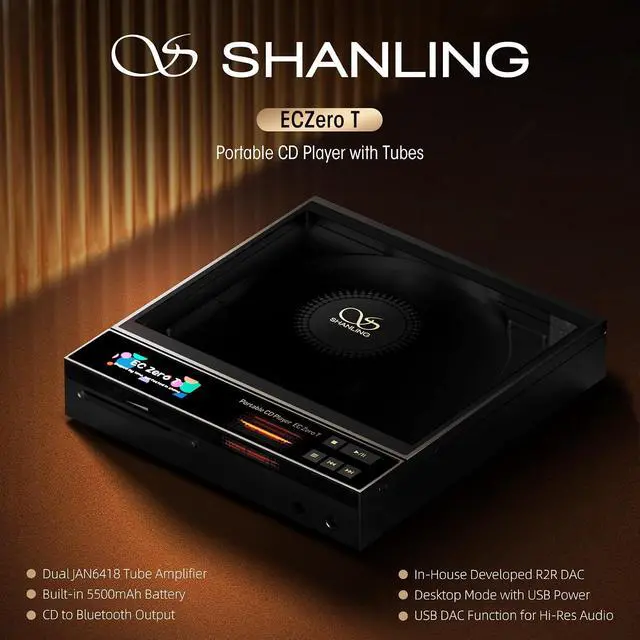 Alt view image 3 of 7 - EC Zero T Portable CD Player Multifunctional HiFi CD Player with R2R DAC Dual JAN6418 Tubes,5500mAh Battery,Support CD Ripping,HD Bluetooth,768kHz/32bit,DSD512,3.5/4.4mm/Coaxial/LINE Output