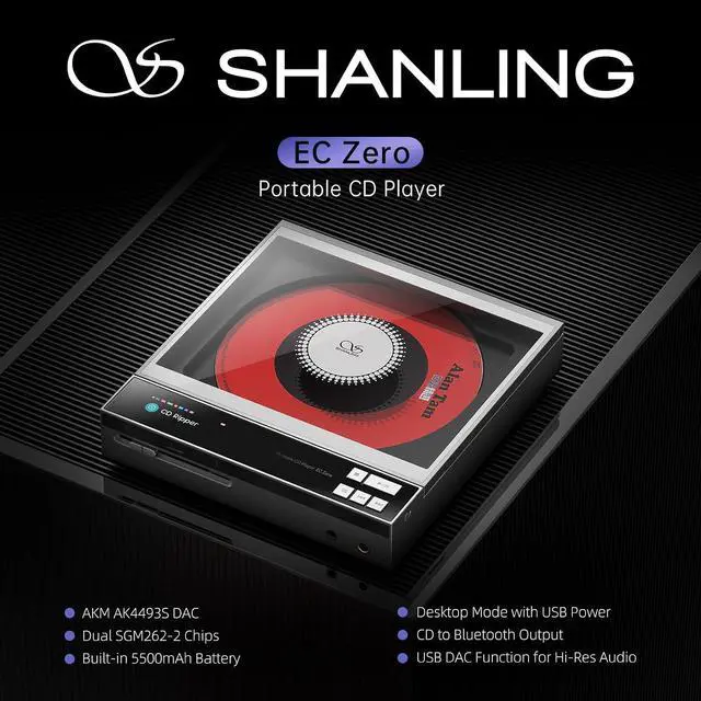 Alt view image 2 of 7 - EC Zero Portable CD Player, Support AK4493S DAC, 768kHz/32bit & DSD512, Hi-Res HiFi EC Zero AKM CD Player with CD Ripping, 4.4mm/3.5mm/Coaxial/LINE Output, 5500mAh Battery, 836mW@32