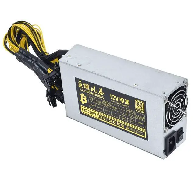 Alt view image 2 of 7 - 2000W 12V 166A ETH Mining Machine Power Supply 100-220V Input 10x6Pin 80% Efficiency Multi-GPU for BTC Antminer Bitcoin Mining Server