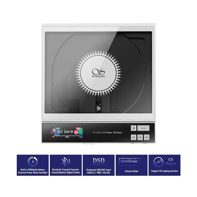 Alt view image 4 of 7 - EC Zero Portable CD Player, Support AK4493S DAC, 768kHz/32bit & DSD512, Hi-Res HiFi EC Zero AKM CD Player with CD Ripping, 4.4mm/3.5mm/Coaxial/LINE Output, 5500mAh Battery, 836mW@32