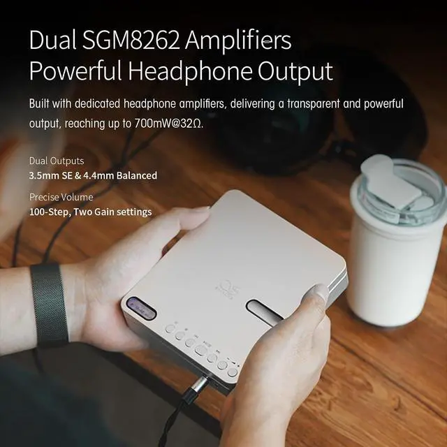 Alt view image 5 of 7 - EC Play Portable CD Player, Desktop Hi-Fi CD Player USB DAC Dual CS43198 DAC, SGM8262, 384kHz/32bit, DSD256 700mW Output, Two-Way Bluetooth 6.0, 12H Battery, 1.12-in Screen,4.4mm/3.5mm/Coaxial Output