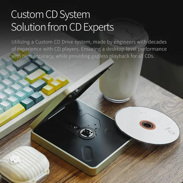 Alt view image 7 of 7 - EC Play Portable CD Player, Desktop Hi-Fi CD Player USB DAC Dual CS43198 DAC, SGM8262, 384kHz/32bit, DSD256 700mW Output, Two-Way Bluetooth 6.0, 12H Battery, 1.12-in Screen,4.4mm/3.5mm/Coaxial Output