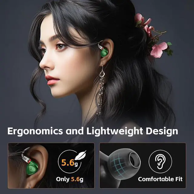 Alt view image 6 of 7 - MG100 in-Ear HiFi Headphones, Hi-Res Dynamic Driver iems, Wired Audiophile Earphones, Detachable MMCX Cable, 3.5/4.4mm Plug, Sound Tunning Nozzles(Green)