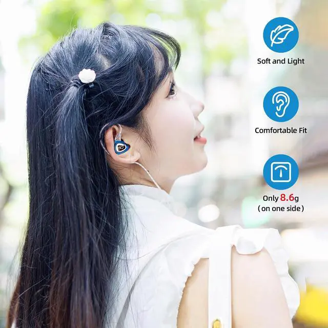 Alt view image 4 of 7 - SONO in-Ear Headphones Wired Earbuds, in Ear Monitor Hi-Res 2DD+1BA IEMs, Triple Dynamic Hybrid Lossless Earphones, 2 pin 0.78mm, 3.5mm Plug, Two Pair Replaceable Tunning Nozzles-Blue
