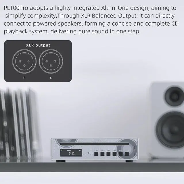 Alt view image 7 of 7 - PL100PRO CD Player 2*CS43131 High-End DAC Chips RCA/Optical/Coaxial/XLR Balanced /3.5mm&4.4mm Headphone Output 200mW 32, Lossless MQA Playback, CD-R/CD-RW/MP3 Disc with Remote Control (Black)