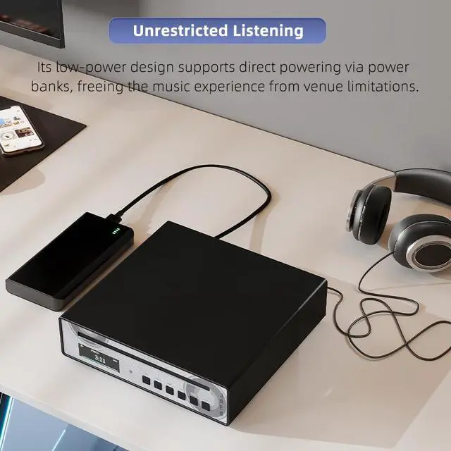 Alt view image 4 of 7 - PL100PRO CD Player 2*CS43131 High-End DAC Chips RCA/Optical/Coaxial/XLR Balanced /3.5mm&4.4mm Headphone Output 200mW 32, Lossless MQA Playback, CD-R/CD-RW/MP3 Disc with Remote Control (Black)