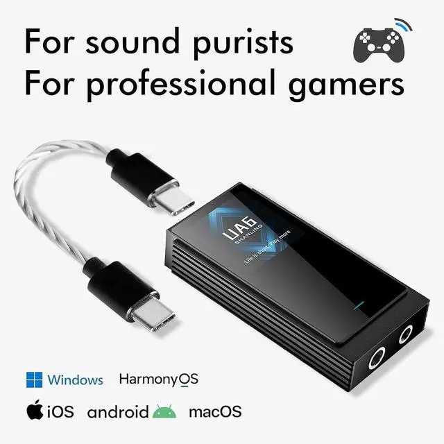 Alt view image 2 of 7 - UA6 Headphone Amplifier, Portable USB DAC Amp for Android/iOS/Mac/Windows, 3.5/4.4mm/SPDIF Output, CS43131x4 DAC, 768kHz/32bit DSD512, 1.3IN Display, Up to 361mW@32 Output (Black)