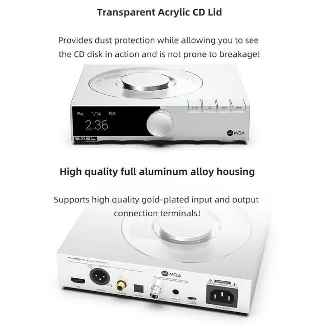 Alt view image 4 of 7 - PL200T MQA-CD Reference Digital Transport Triple Power Modes, Anti-Vibration Precision 32bit/768kHz DSD512 Clock Input and Output 44.1kHz/10MHz MQA Full Decoding CD Player with Remote Control