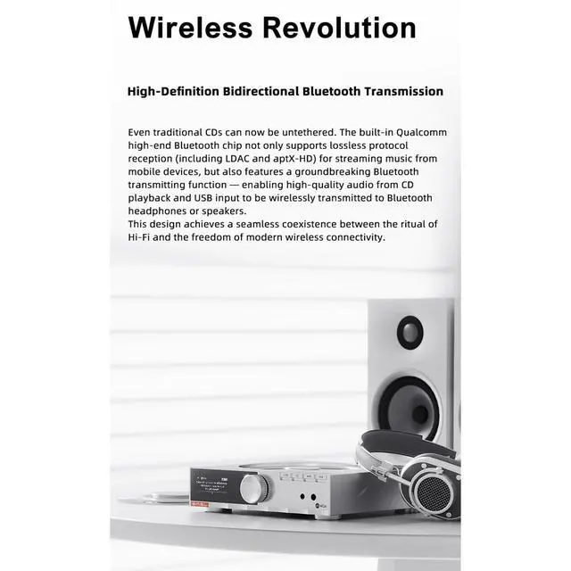 Alt view image 5 of 7 - PL200 MK2 MQA-CD Player,All-in-One CD Player, DAC & HP AMP, Hi-End DAC chip ES9039Q2M, Bluetooth transmitter, Seamless Playback,32-bit/768kHz DSD512,USB/BT/CD input, RCA/XLR/HP/COAX/OPT/BT output