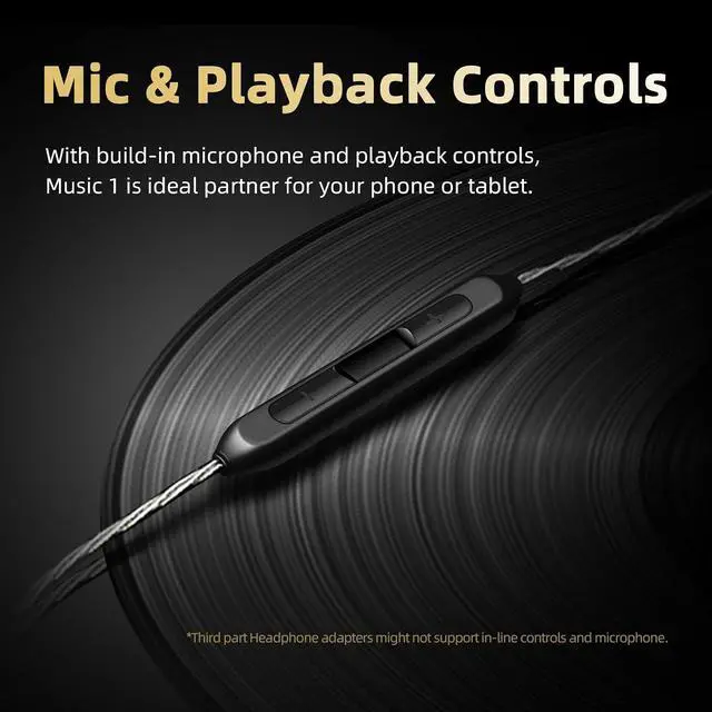 Alt view image 6 of 7 - Music1 in-Ear Earphones, 9mm Dynamic Driver in Ear Monitor, IEM Earphones with Mic and Playback Controls, Noise Isolating Wired Headphones, 0.78mm 2 pin Changeable Cable, 3.5mm Plug