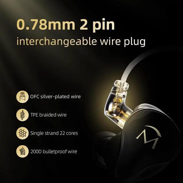 Alt view image 5 of 7 - Music1 in-Ear Earphones, 9mm Dynamic Driver in Ear Monitor, IEM Earphones with Mic and Playback Controls, Noise Isolating Wired Headphones, 0.78mm 2 pin Changeable Cable, 3.5mm Plug