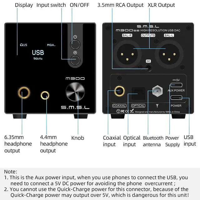 Alt view image 4 of 7 - Upgraded M300SE HiFi Headphone Amplifier, 2PCS of CS43131 MQA Audio DAC, USB/Optical/Coaxial/Bluetooth Input DSD MQA XMOS Balanced XLR Output THD+N 0.00013% with Remote Control