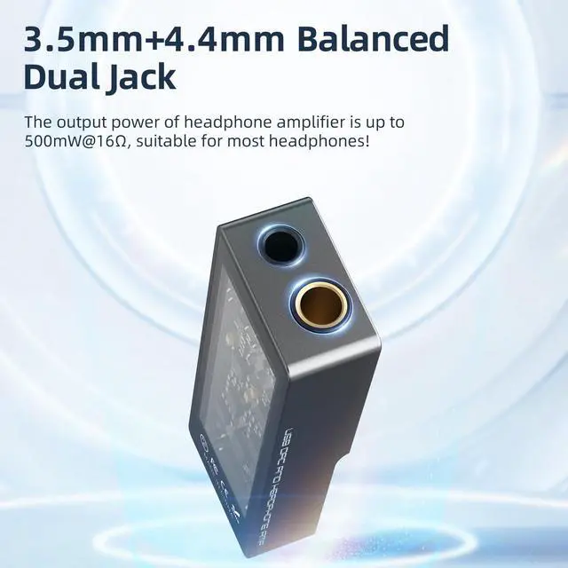 Alt view image 3 of 7 - D10 Headphone Amplifier USB Potrable Dac with 3.5mm & 4.4mm Balacnced Dual Mini Audio Amp Outputs Support 500mw 16DSD256 PCM 32bit/384khz Hi-Res Earphone Amp for Smartphones/PC/Laptops (Grey)