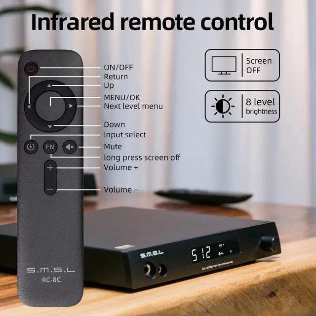 Alt view image 5 of 6 - DL200 Audio Headphone Amplifier ES9039Q2M Chip High-end MQA XMOS PCM768kHz/32bit DSD512 USB/Optical/Coaxial/Bluetooth Input THD+N 0.00006% with Remote Control