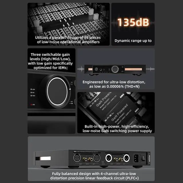 Alt view image 3 of 7 - V.M.V P2 MK2 (Upgraded) Hi-Res Headphone Amplifier,Full Balanced, 99-piece Op-Amp Parallel Matrix, SNR 135dB, THD+N 0.00006%, Hi-End Preamp High Output Power 16/14W, 32/8W, with USB Port