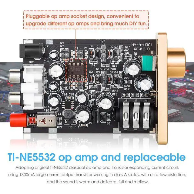 Alt view image 3 of 6 - U3 Headphone Amps, Mini Hi-Fi Amplifier for Home Desktop PC 6.35mm / 3.5mm Headsets, Class A, RCA Input, DC 5V
